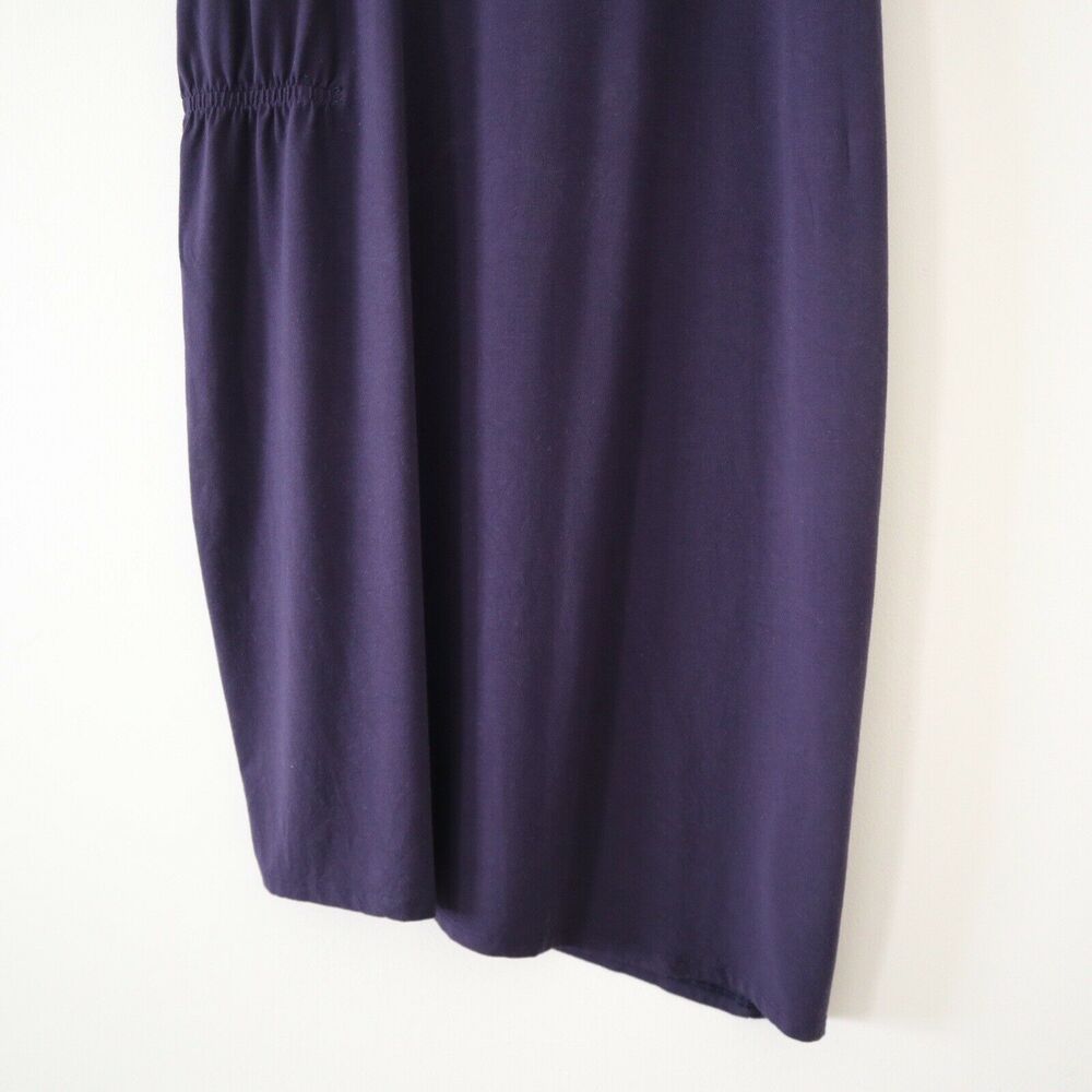 Eileen Fisher Ballet Neck Asymmetric Jersey Dress Purple Ruched Side - Picture 6 of 11